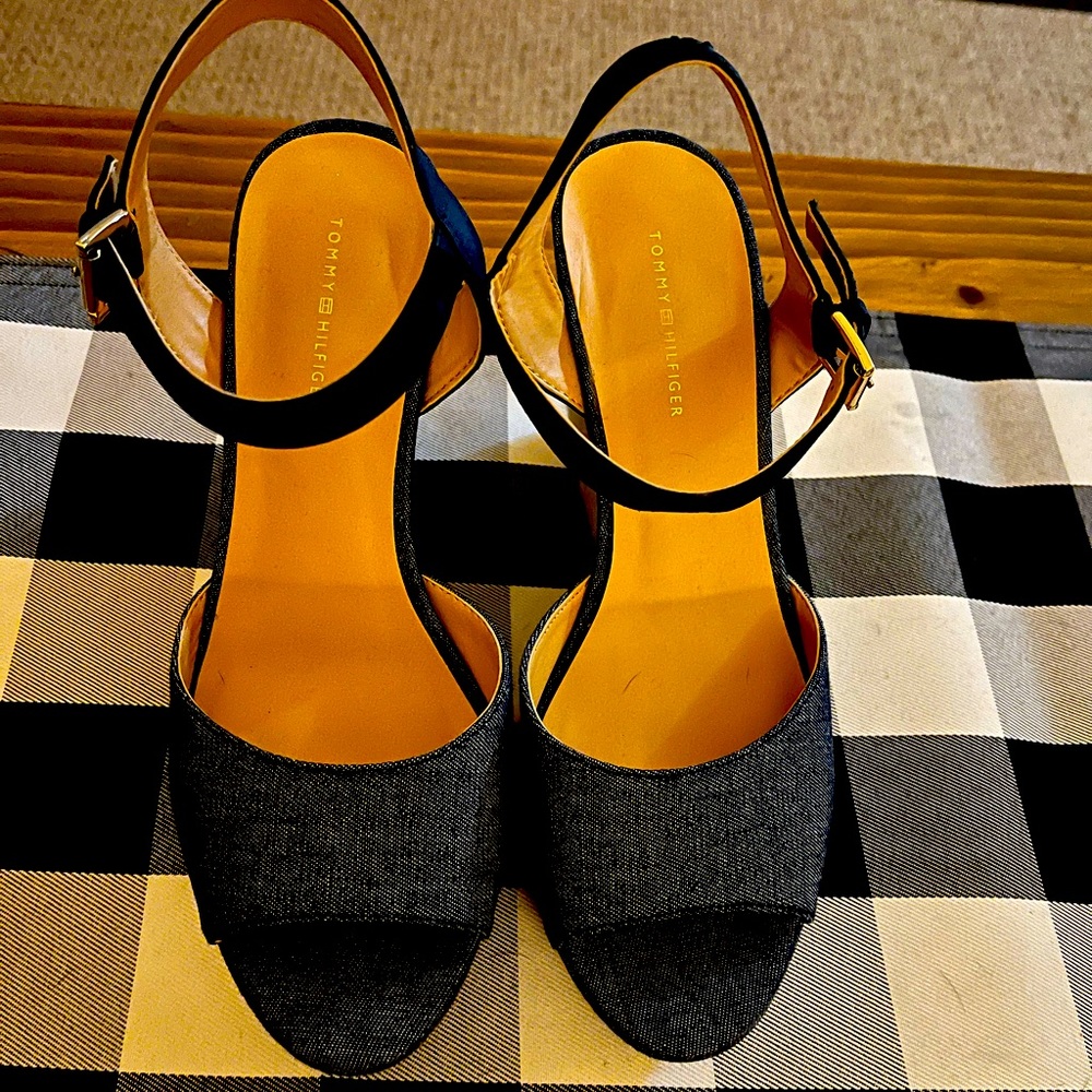 Tommy Hilfiger Navy Blue Denim Wedge Sandals